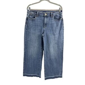 Talbots Womens Cropped Denim Deck Pant Jeans SZ 8 Frayed Raw Hem Nautical Boat